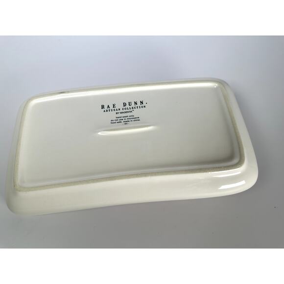 Rae Dunn “Soy” & “Edamame” Attached Bowl on Rectangular Plate 5"x9" Ceramic NWOT - Picture 2 of 5